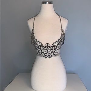 Charming Charlie Silver Scroll Statement Necklace